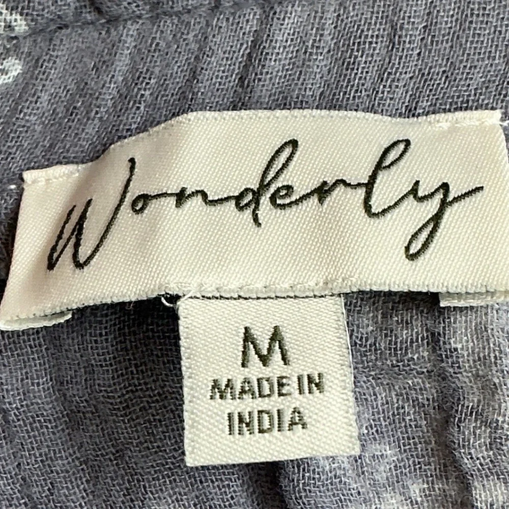 Wonderly Womens Blue‎ Medallion Cotton Gauze Peasant Mini Dress  M Puff Sleeve
